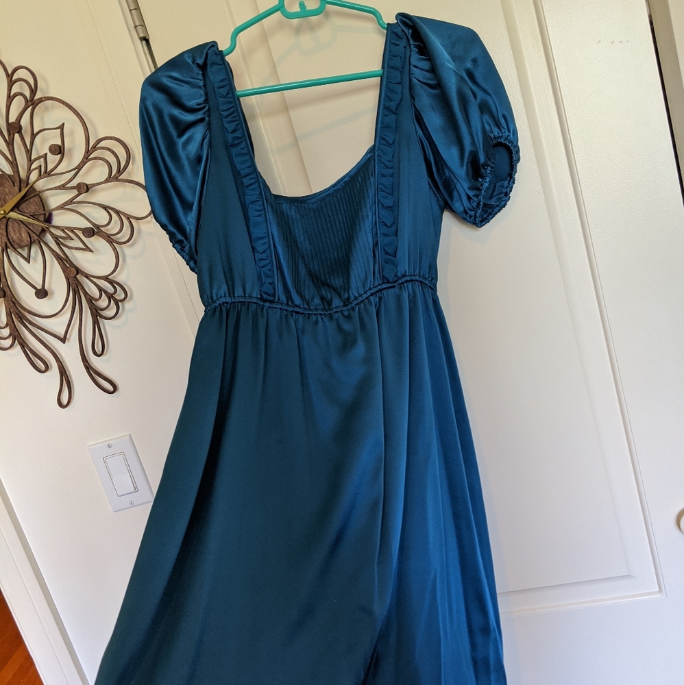 Jewel Blue Silk Betsey Johnson Puff Sleeve Dress